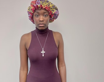 Afrikanische Mütze, Hope Hair Bonnet, Afrikanische Haarhaube, Ankara-Muster, Satinfutter, Schlafmütze, Geschenk für sie, Geschenk für alle