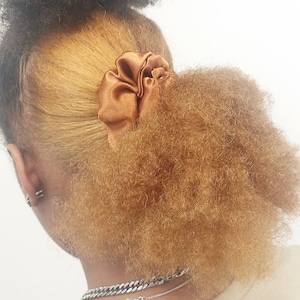 Brown Satin Scrunchie: Elegant Hair Tie Accessory