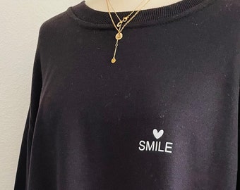 Oversized Sweat-Shirt SMILE Schwarz Herzchen Weiß - SCHUHZWANG