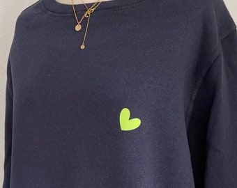 Oversized tolles Sweat-Shirt Marineblau Herzchen Lemongreen - SCHUHZWANG