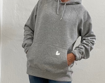 Hoodie "Little Heart" Kapuzen-Sweater mit Herz - Hellgrau - SCHUHZWANG