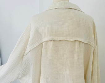 Oversized short muslin blouse XS-XL shirt cream SCHUHZWANG