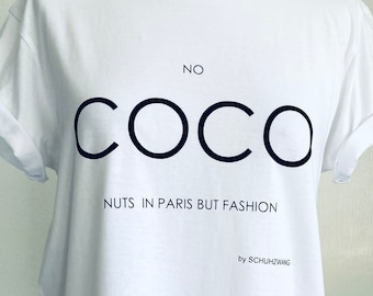 COCO Round Neck Shirt White with Black Print SCHUHZWANG