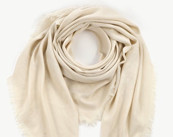 Scarf-Scarf Design-Logo Lettering Silk/Wool - Cream - SCHUHZWANG