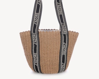 Basket bag logo handles beige/black handbag bag SCHUHZWANG