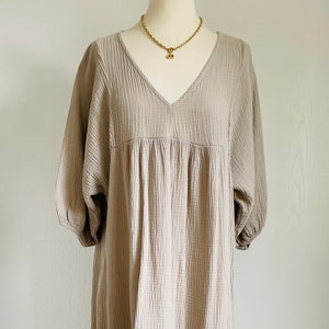 Muslin dress Mia Div. Colors/sand-beige XS-XL dress with shortened balloon sleeves SCHUHZWANG image 1