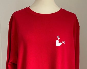 Antler Heart Sweat-Shirt Reindeer Christmas - Red/White - SCHUHZWANG