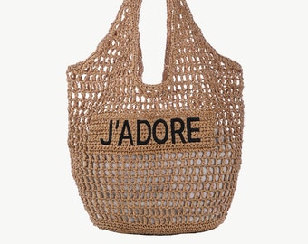 Raffia bag beige/black handbag bag - SCHUHZWANG