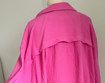 Oversized Musselinbluse XS-XXL Hemd Pinkrosa schuhzwang