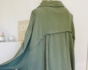 Oversized Musselinbluse XS-XXL Hemd khaki olive schuhzwang