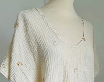 Muslin shirt with hearts Muslin blouse - cream - SCHUHZWANG