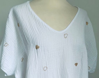 Muslin shirt with hearts Muslin blouse - white - SCHUHZWANG