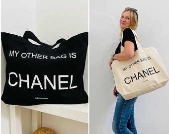 Canvas shopper XXL « Mon autre sac est… » couleur naturelle ou imprimé noir déclaration schuhzwang