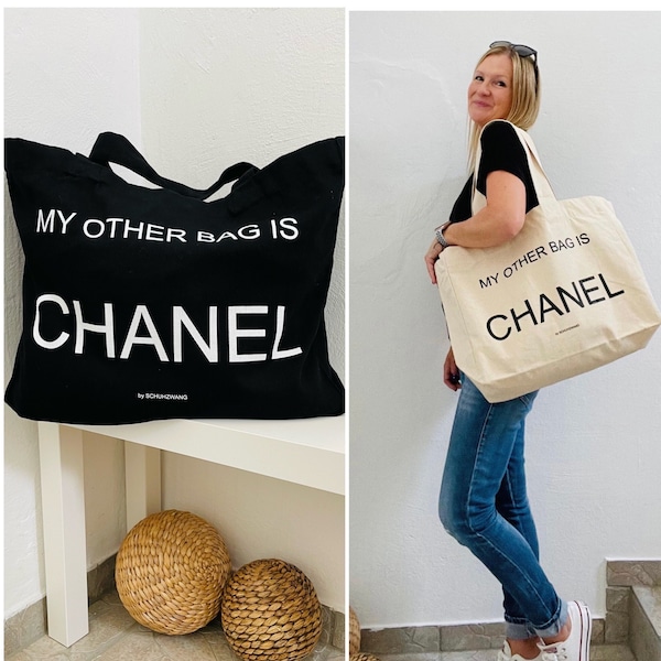 Canvas-Shopper XXL „My other bag is…“ Naturfarben oder Schwarz Aufdruck Statement schuhzwang