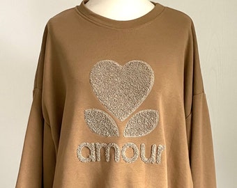 Oversized Sweater Frottee Stick "AMOUR" - Sandstein - SCHUHZWANG