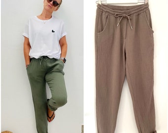 Muslin jogging pants size 34-40 Taupe pants jogger style schuhzwang