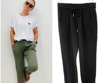 Muslin jogging pants size. 34-40 black trousers jogger style schuhzwang