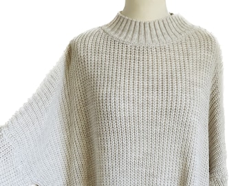 Oversized Ripp-Strickpullover Grobstrick CARLA - Hell-Beige - SCHUHZWANG