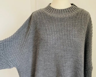 Oversized ribbed knit sweater, chunky knit CARLA - gray - SCHUHZWANG