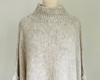 Oversized knitted sweater turtleneck chunky knit light beige sweater SCHUHZWANG