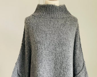 Oversized Strickpullover Turtleneck Grobstrick Mittelgrau Pullover SCHUHZWANG