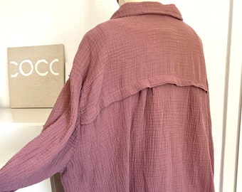 Oversized short muslin blouse XS-XL shirt light rosewood medium old pink old rose SCHUHZWANG