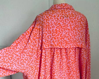 Oversized muslin blouse XS-XXL shirt Leo - Orange/Pink - SCHUHZWANG