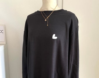 Oversized tolles Sweat-Shirt Schwarz Herzchen Weiß