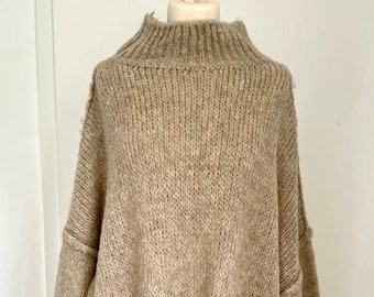 Oversized Strickpullover Turtleneck Grobstrick Beige Pullover Pulli SCHUHZWANG