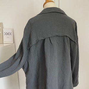 Oversized short muslin blouse XS-XL Shirt Graphite Dark Gray schuhzwang