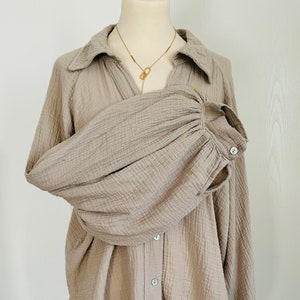 Oversized balloon sleeve muslin blouse sand beige SCHUHZWANG image 1