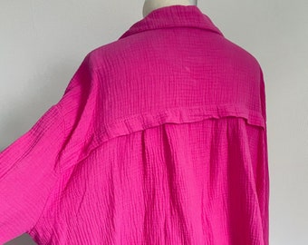 Oversized kurze Musselinbluse XS-XL Hemd Pink schuhzwang