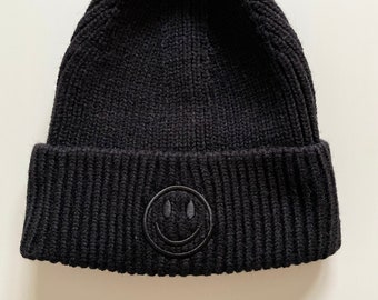 Bonnet Smiley noir bonnet tricoté doux et câlin chapeau en laine schuhzwang