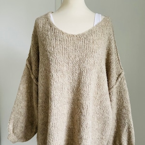 Oversized Strickpullover V-Auschnitt Grobstrick Beige Pullover Pulli SCHUHZWANG