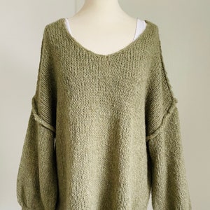 Oversized Strickpullover V-Auschnitt Grobstrick Matcha Pullover Pulli SCHUHZWANG Bild 1