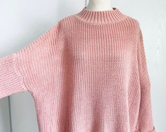 Oversized ribbed knit sweater, chunky knit CARLA - Blush-Rosé - SCHUHZWANG