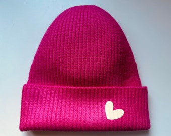 Beanie Herzchen Pink Creme kuschelweiche Strickmütze SCHUHZWANG