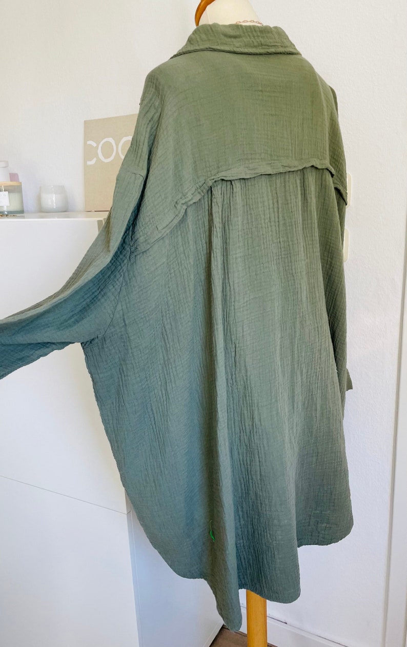 Oversized Musselinbluse XS-XXL Hemd khaki olive schuhzwang Bild 1