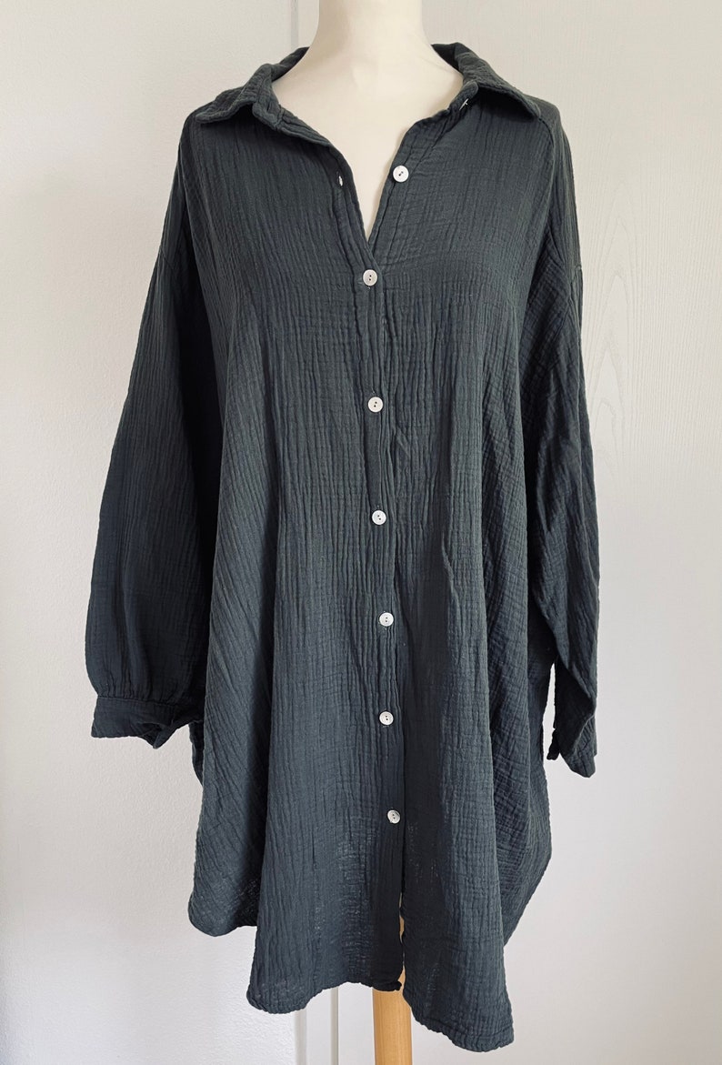 Oversized muslin blouse XS-XXL shirt anthracite dark gray SCHUHZWANG image 2