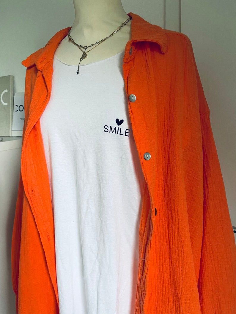 Oversized Musselinbluse XS-XXL Hemd Orange schuhzwang Bild 6