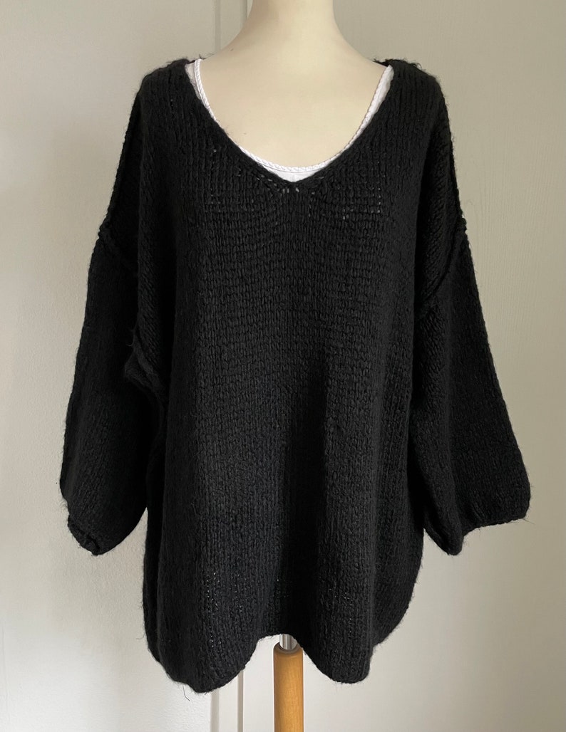 Oversized Strickpullover V-Auschnitt Grobstrick Schwarz Pullover Pulli SCHUHZWANG Bild 1