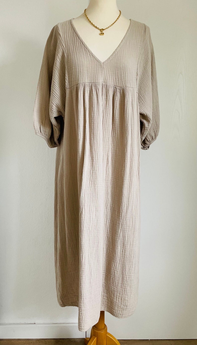 Muslin dress Mia Div. Colors/sand-beige XS-XL dress with shortened balloon sleeves SCHUHZWANG image 1