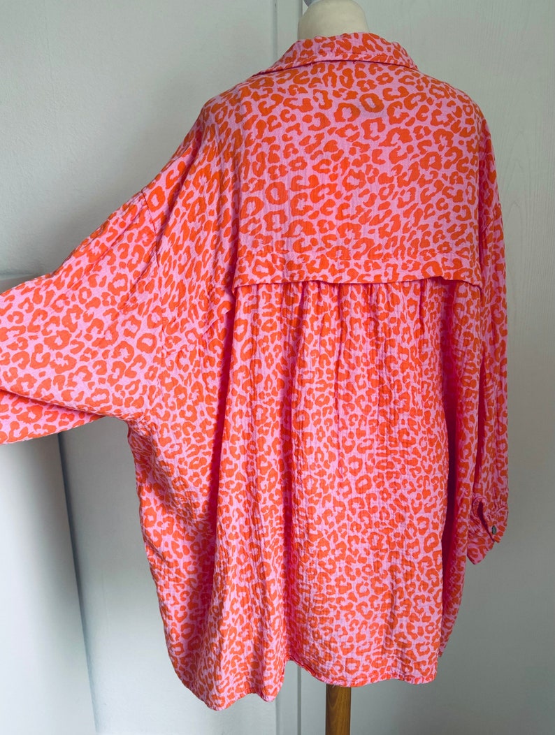 Oversized Musselinbluse XS-XXL Hemd Leo Orange/Rosa SCHUHZWANG Bild 1