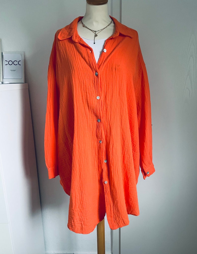 Oversized Musselinbluse XS-XXL Hemd Orange schuhzwang Bild 5