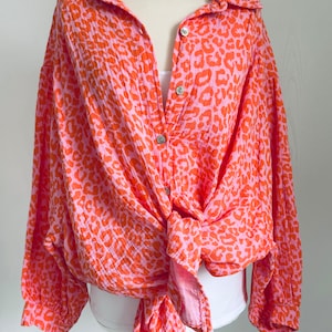 Oversized Musselinbluse XS-XXL Hemd Leo Orange/Rosa SCHUHZWANG Bild 3