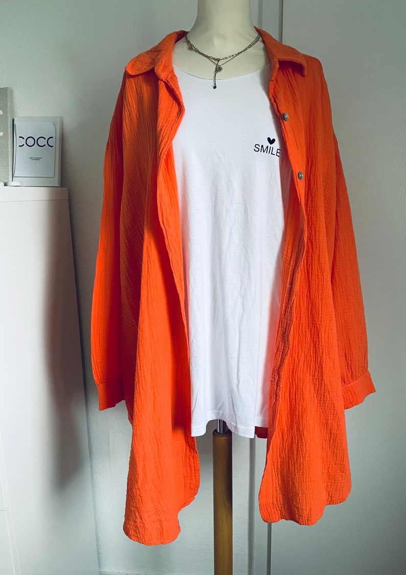 Oversized Musselinbluse XS-XXL Hemd Orange schuhzwang Bild 2