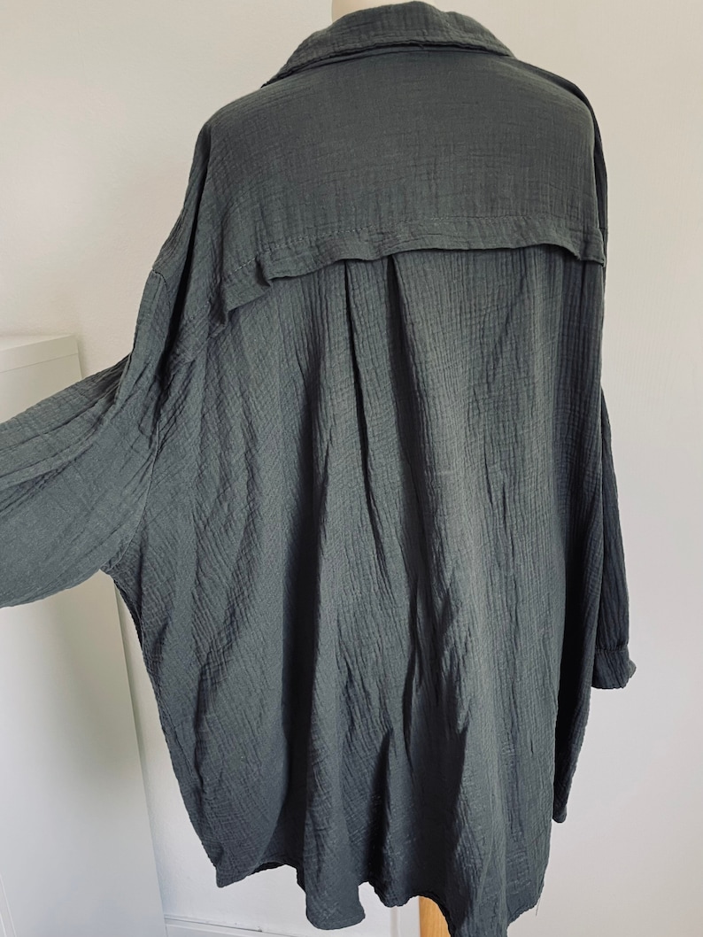 Oversized Musselinbluse XS-XXL Hemd Anthrazit Dunkelgrau SCHUHZWANG Bild 1