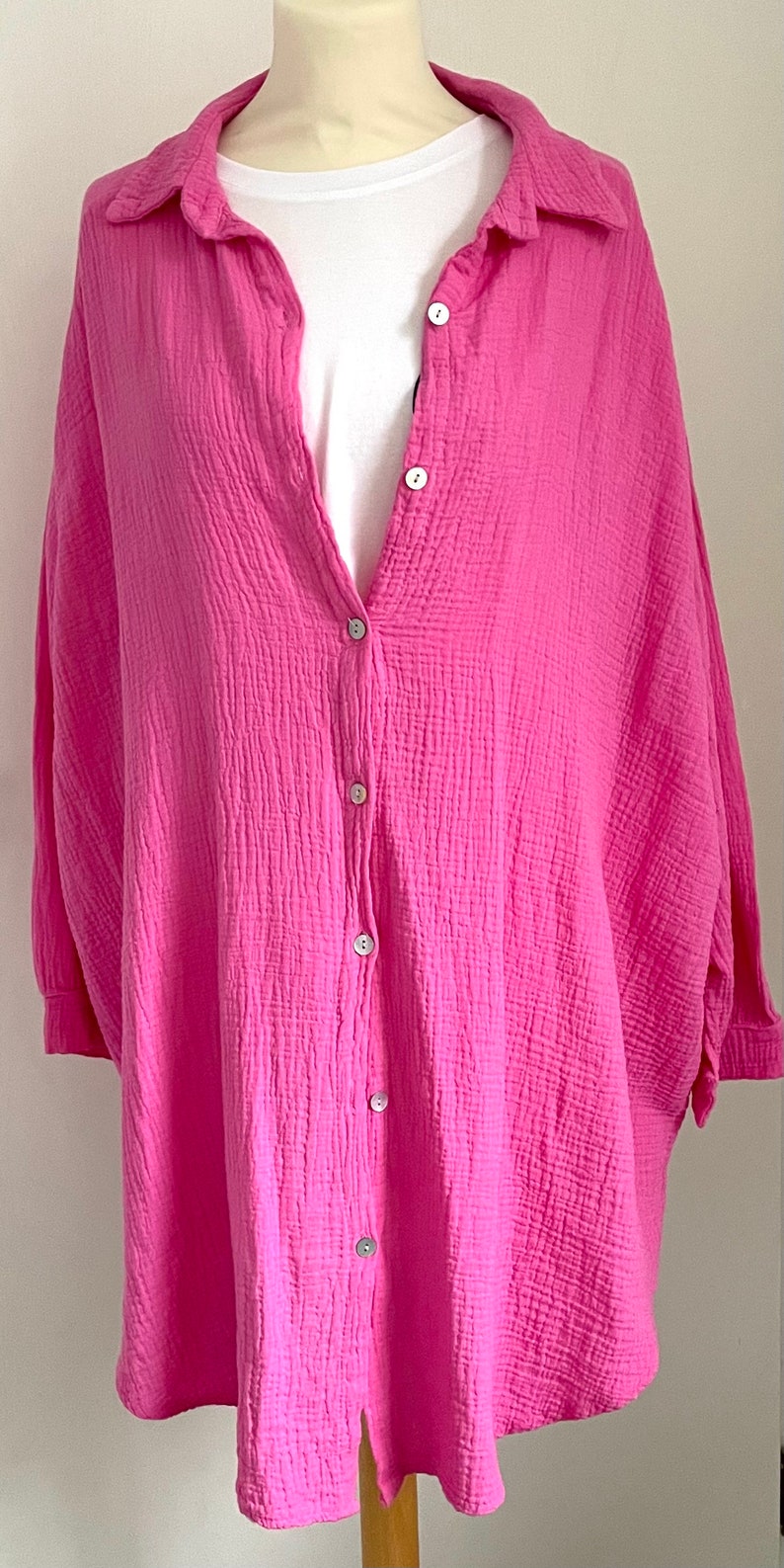 Oversized Musselinbluse XS-XXL Hemd Pinkrosa schuhzwang Bild 5