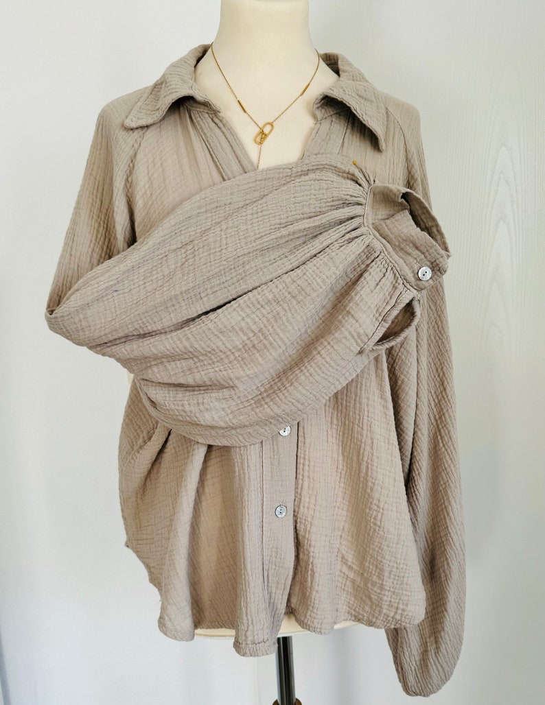 Oversized balloon sleeve muslin blouse sand beige SCHUHZWANG image 1