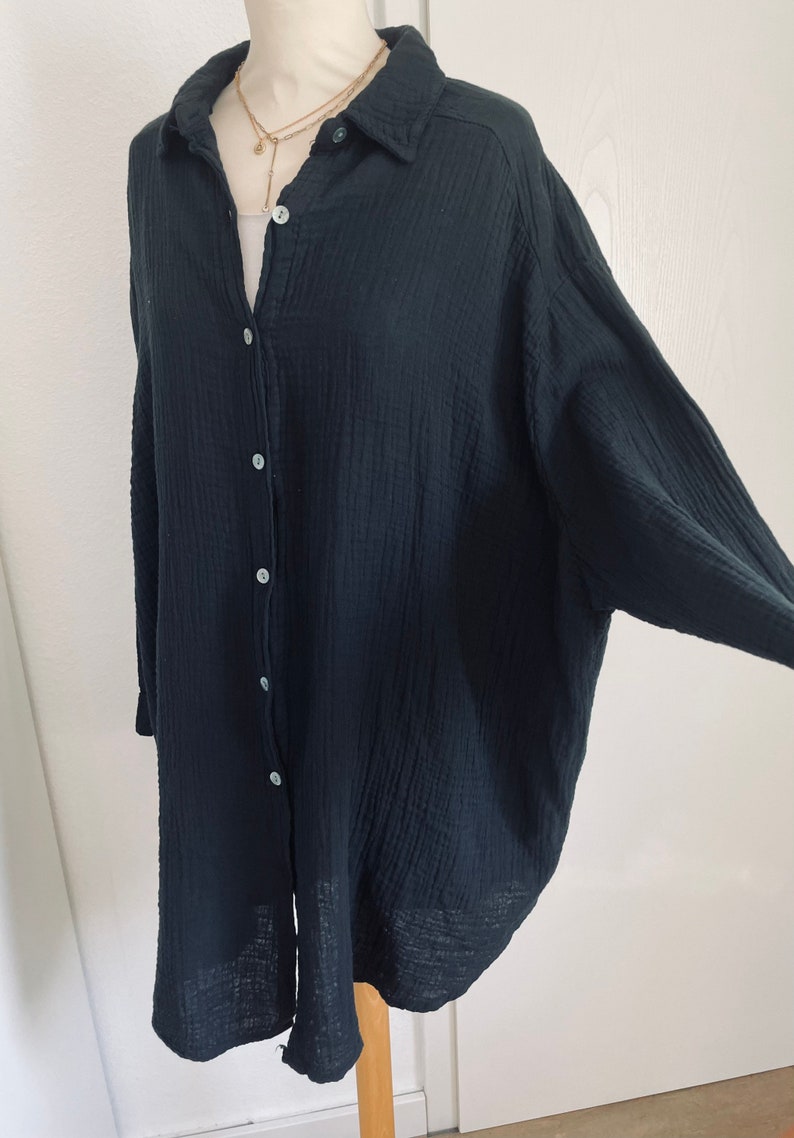 Oversized Musselinbluse XS-XXL Hemd Schwarz schuhzwang Bild 3